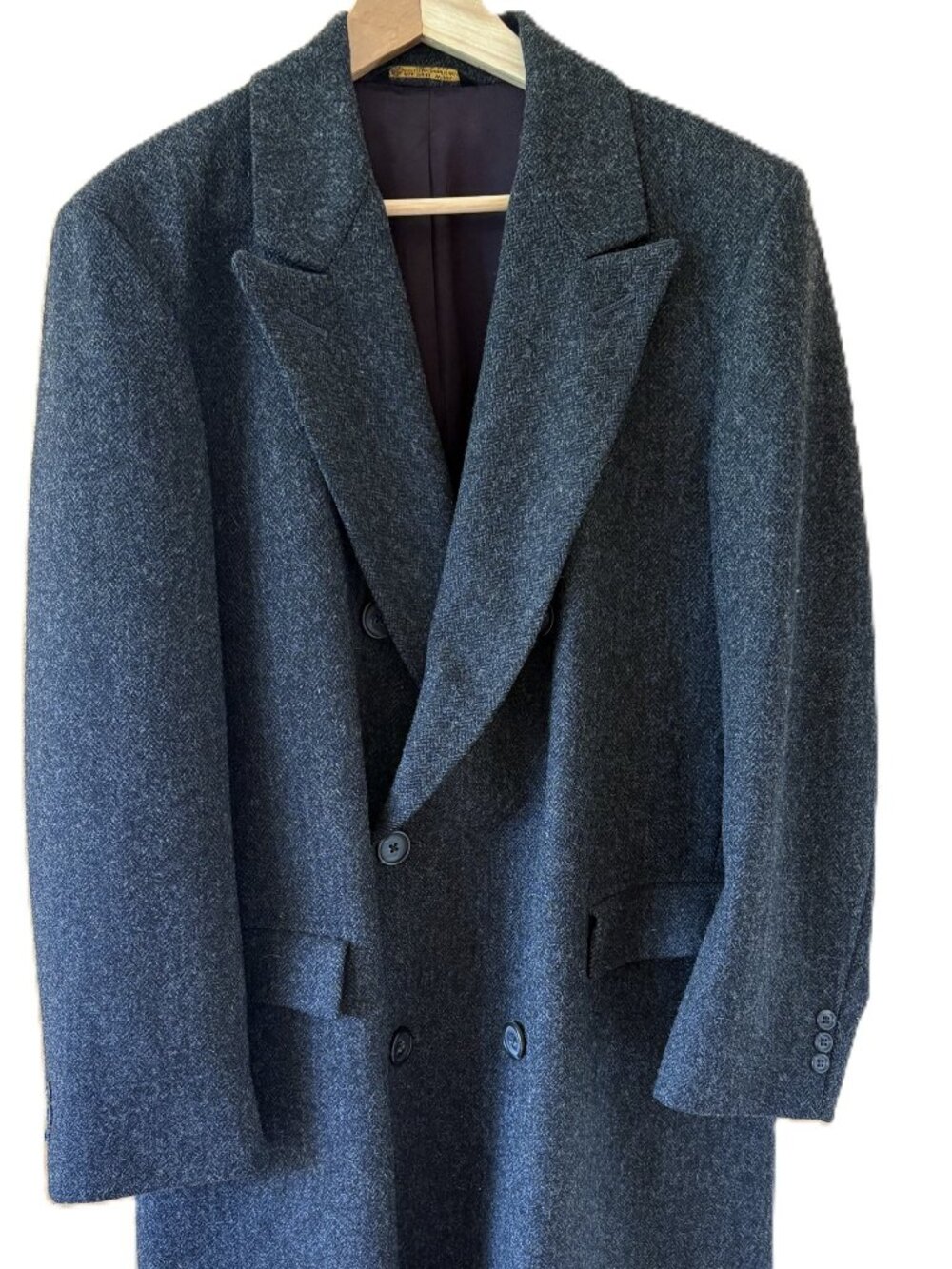 Vintage Michael Richards Gray Tweed 100% Wool Double-Breasted Overcoat, Size 42